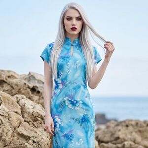 Island Casuals Womens Vintage Hawaiian Maxi Dress Cheongsam Qipao USA Made sz 8